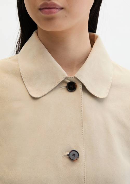 Velourslederjacke fitted Linen Beige in Detailansicht