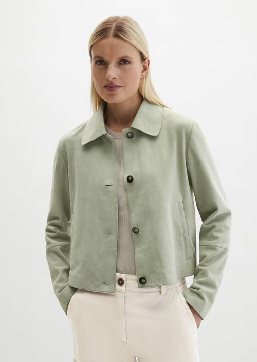 Velourslederjacke fitted Fresh Sage in Frontalansicht