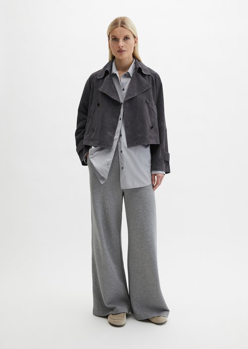 Relaxed trench-style suede jacket — Blue Graphite