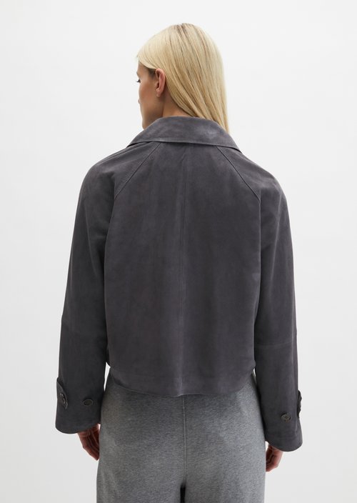 Relaxed trench-style suede jacket — Blue Graphite