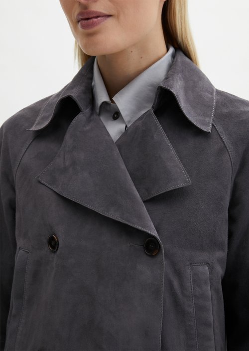 Relaxed trench-style suede jacket — Blue Graphite
