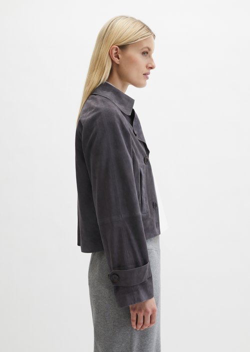 Relaxed trench-style suede jacket — Blue Graphite