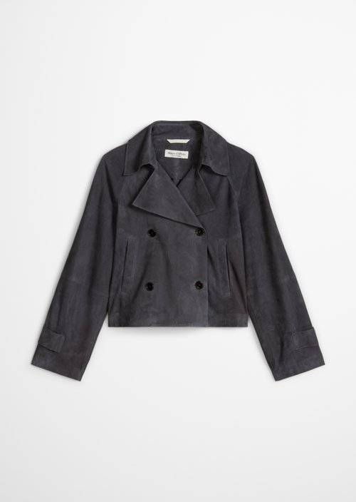 Relaxed trench-style suede jacket — Blue Graphite