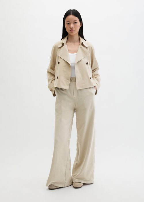 Relaxed trench-style suede jacket — Linen Beige