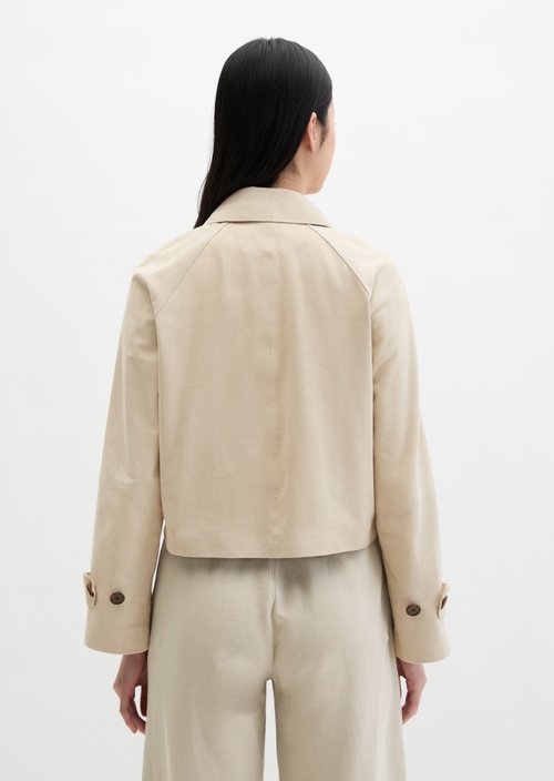 Relaxed trench-style suede jacket — Linen Beige
