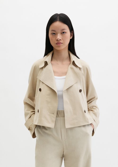 Relaxed trench-style suede jacket — Linen Beige