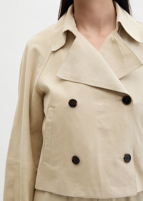 Relaxed trench-style suede jacket — Linen Beige