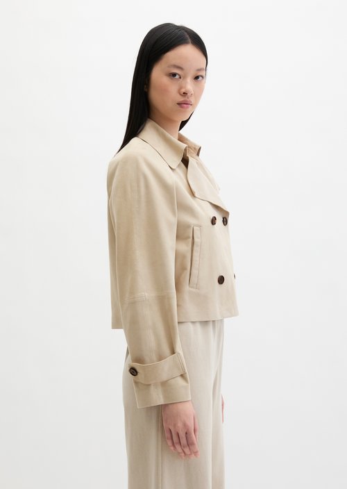 Relaxed trench-style suede jacket — Linen Beige
