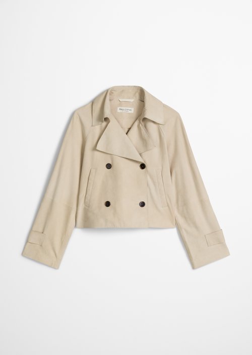 Relaxed trench-style suede jacket — Linen Beige