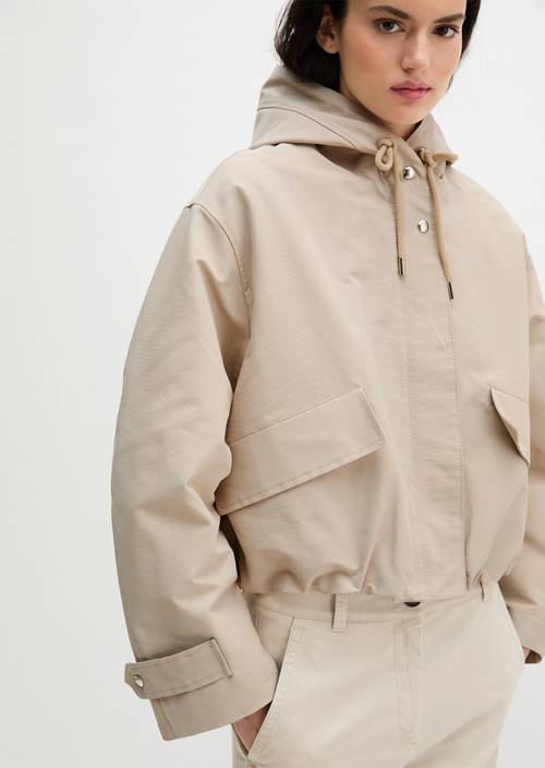 Canvas jacket with hood relaxed Linen Beige in detail view