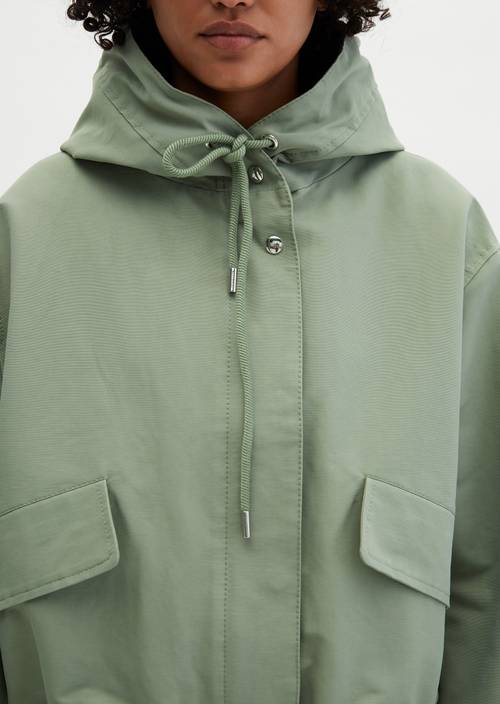 Canvas jacket with hood relaxed Fresh Sage in detail view