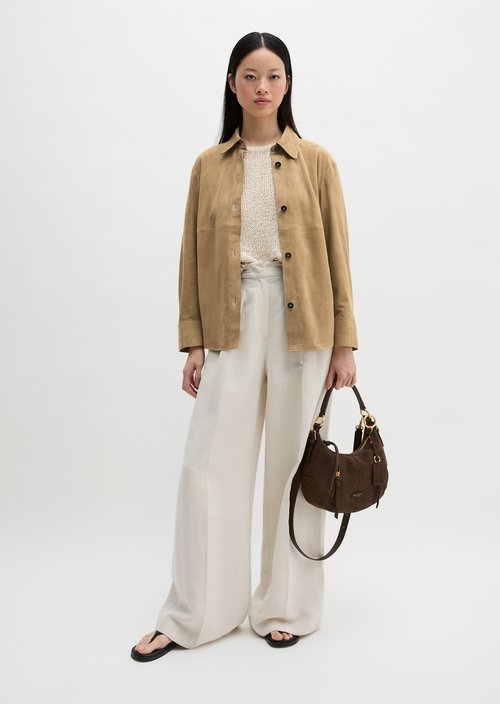 Leder-Overshirt regular — Earthy Taupe