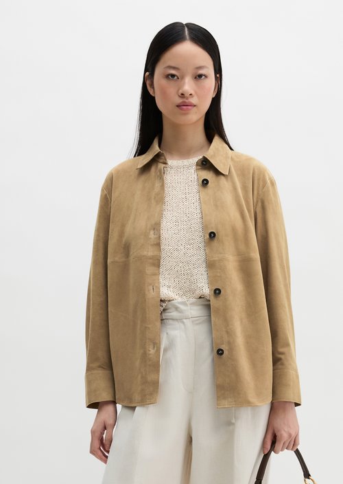 Leder-Overshirt regular — Earthy Taupe