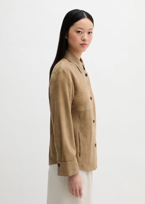 Leder-Overshirt regular — Earthy Taupe