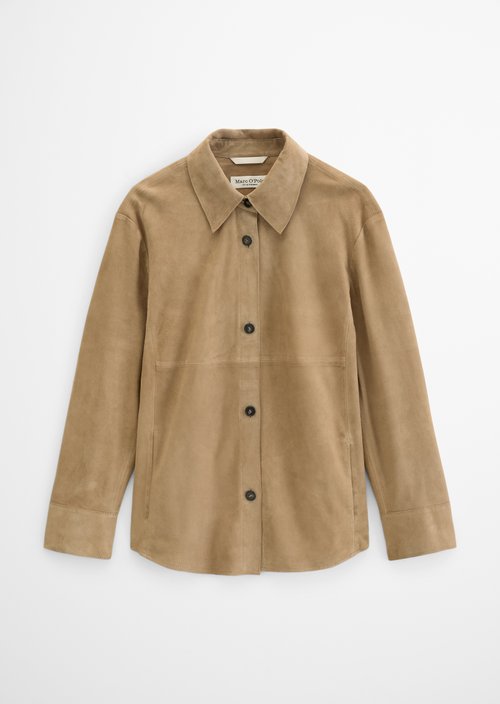 Leder-Overshirt regular — Earthy Taupe
