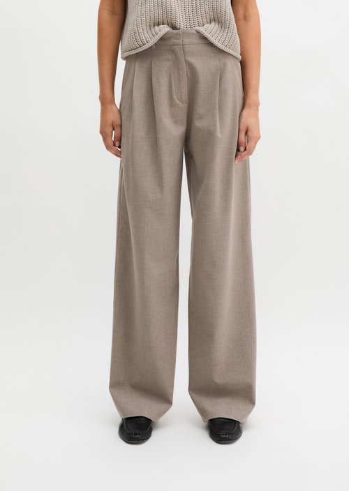 Pleated trousers wide — Chalky Brown Melange