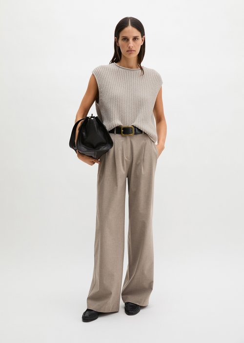 Pleated trousers wide — Chalky Brown Melange