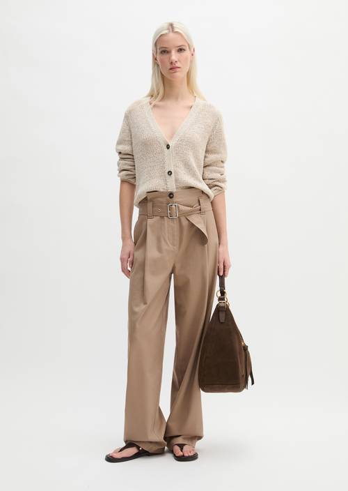 Paperbag broek recht Earthy Taupe in vooraanzicht