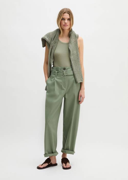 Paperbag broek recht Fresh Sage in vooraanzicht