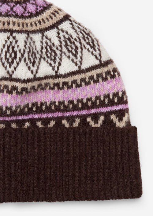 Jacquard-Knit Beanie — Medium Brown