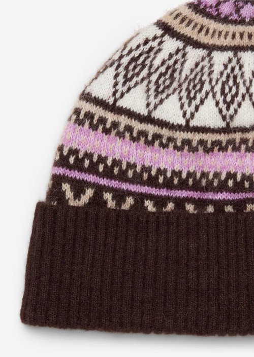Jacquard-Knit Beanie — Medium Brown
