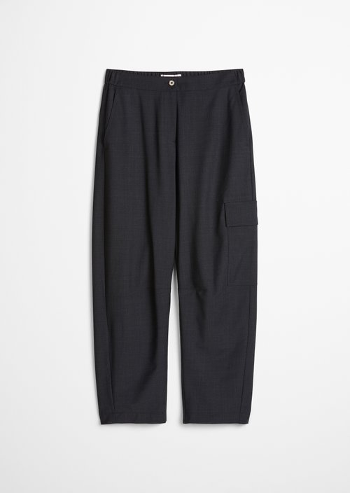 Barrel-Cut Cropped Wool Cargo Pants — Coal Grey Melange
