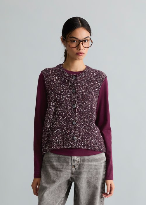 Sleeveless Tweed Cardigan, Regular Fit — Mahagony Jam
