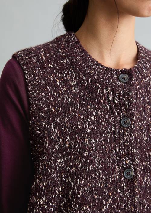 Sleeveless Tweed Cardigan, Regular Fit Mahagony Jam in detail view