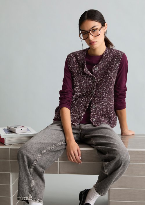 Sleeveless Tweed Cardigan, Regular Fit — Mahagony Jam
