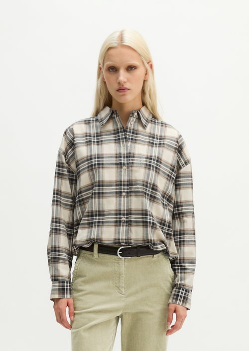 Relaxed Checkered Bubble Blouse — Offwhite