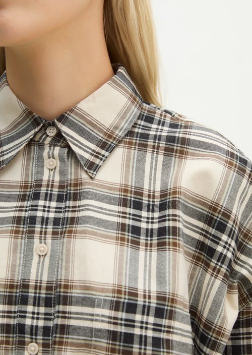 Relaxed Checkered Bubble Blouse — Offwhite