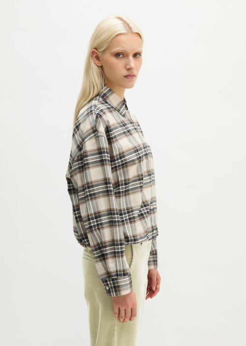 Relaxed Checkered Bubble Blouse — Offwhite