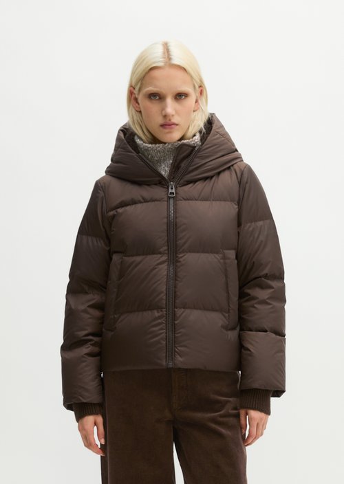 Regular-Fit Quilted Down Jacket with Hood — Burnt Coffee