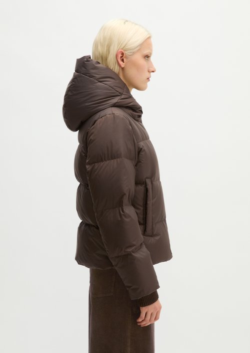 Regular-Fit Quilted Down Jacket with Hood — Burnt Coffee