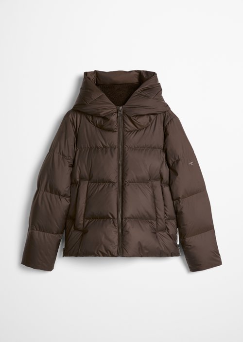 Regular-Fit Quilted Down Jacket with Hood — Burnt Coffee