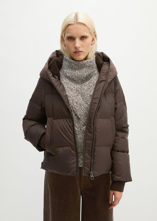 Regular-Fit Quilted Down Jacket with Hood — Burnt Coffee