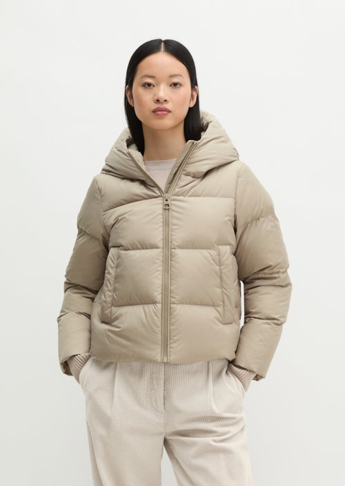 Regular-Fit Quilted Down Jacket with Hood — Earthy Taupe