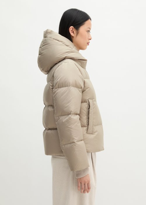 Regular-Fit Quilted Down Jacket with Hood — Earthy Taupe