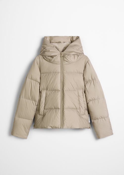 Regular-Fit Quilted Down Jacket with Hood — Earthy Taupe