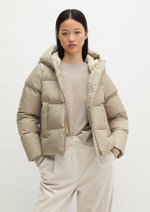 Regular-Fit Quilted Down Jacket with Hood — Earthy Taupe