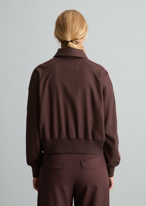 Cropped blouson with woven logo strip — Espresso Brown