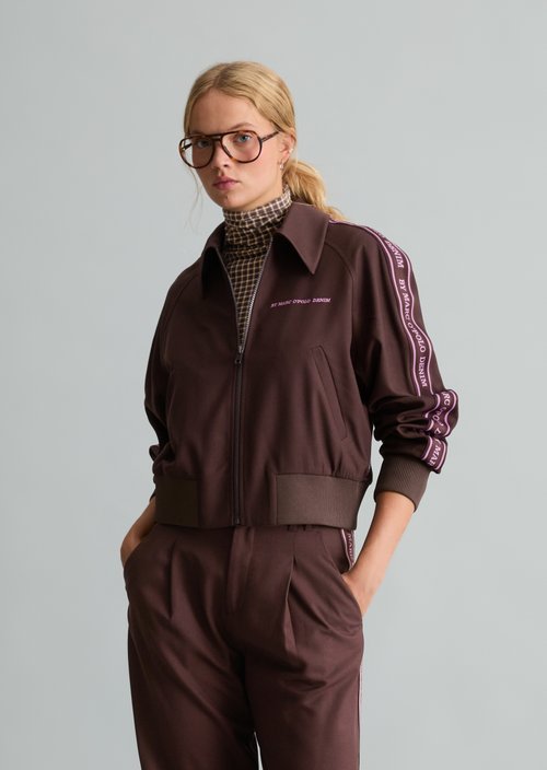 Cropped blouson with woven logo strip — Espresso Brown