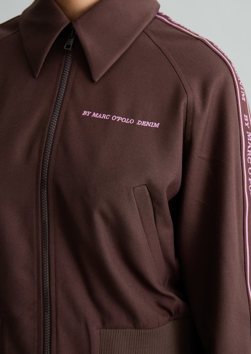 Cropped blouson with woven logo strip — Espresso Brown