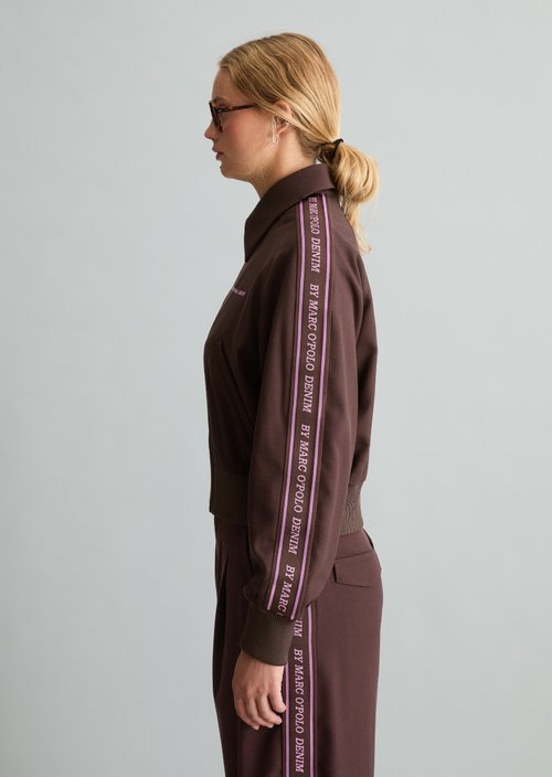 Cropped blouson with woven logo strip — Espresso Brown