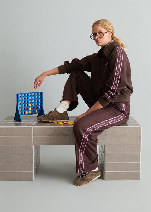 Cropped blouson with woven logo strip — Espresso Brown