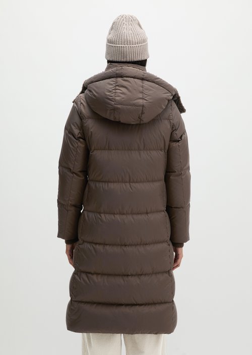 Quilted Down Coat with Hood, Regular Fit — Burnt Coffee