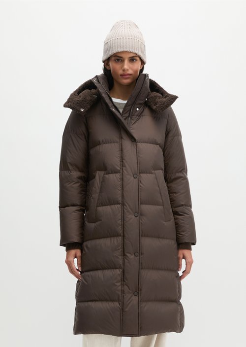 Quilted Down Coat with Hood, Regular Fit — Burnt Coffee