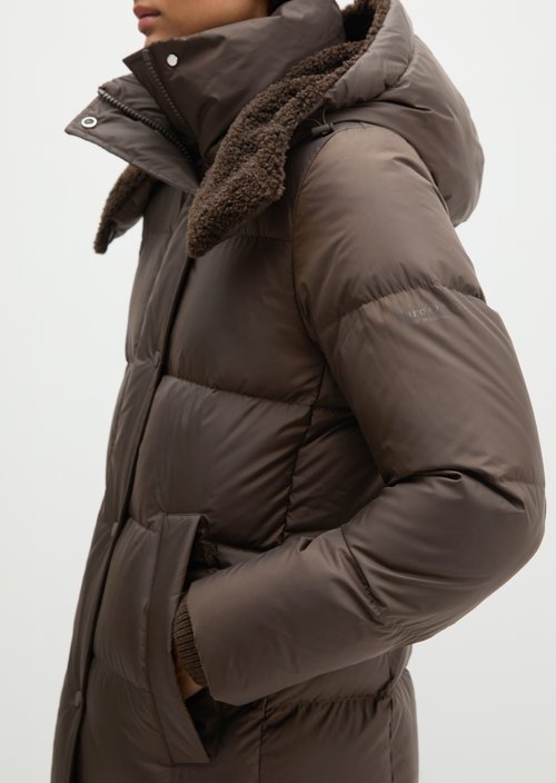 Quilted Down Coat with Hood, Regular Fit — Burnt Coffee