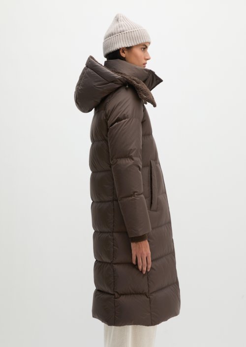 Quilted Down Coat with Hood, Regular Fit — Burnt Coffee