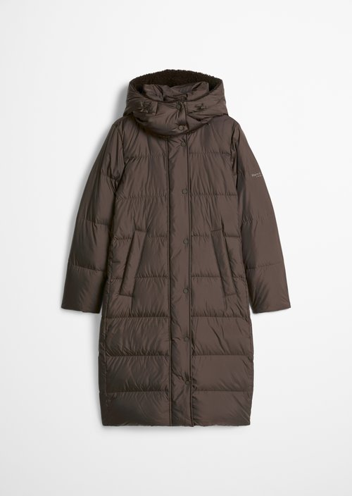 Quilted Down Coat with Hood, Regular Fit — Burnt Coffee
